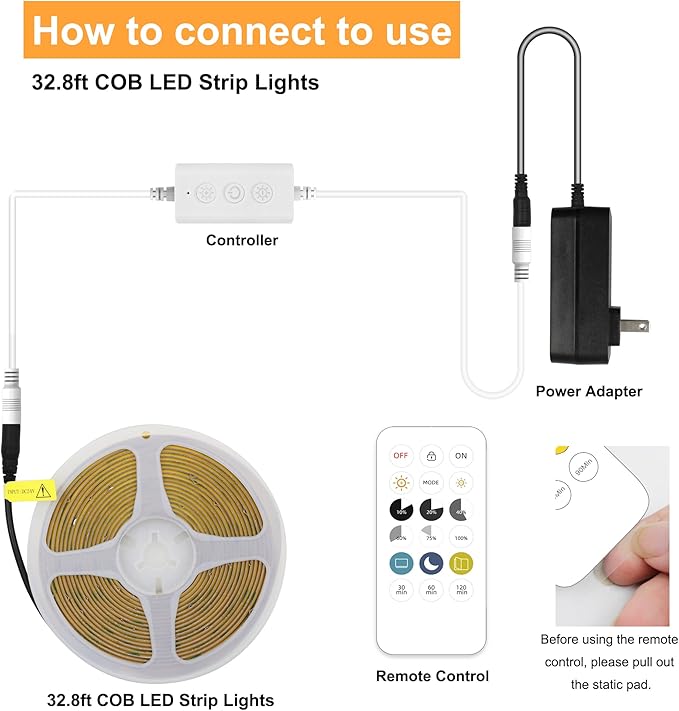 COB LED Strip Light with Remote, Dimmable 32.8FT/10M Flexible High Density LED Light,4000K Natural White 3200LEDs Super Bright LED Light Strip CRI 90+ for Bedroom,Kitchen,DIY Home Decoration