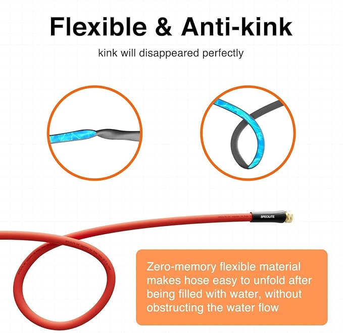 SPECILITE Hot/Cold Water Hose 5/8" x 25 ft,Heavy Duty Red Garden Hose -50℉ to 190℉,Flexible & Lightweight Rubber Hoses With 3/4" Brass Fittings for Yard,Outdoor,Farm