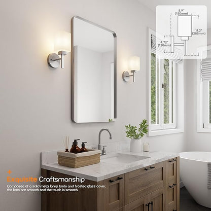 Bathroom Light Fixture Brushed Nickel Vanity Lighting with White Frosted Glass Shade, Wall Lamp for Mirror Kitchen Bedroom Living Room Porch T002BR-L1