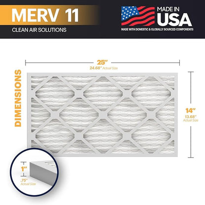 BNX TruFilter 14x25x1 Air Filter MERV 11 (6-Pack) - MADE IN USA - Allergen Defense Electrostatic Pleated Air Conditioner HVAC AC Furnace Filters for Allergies, Dust, Pet, Smoke, Allergy MPR 1200 FPR 7