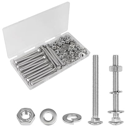 Yinpecly 16 Sets 1/4-20 x 2-1/2" Carriage Bolts Screws, 304 Stainless Steel Round Head Square Neck Carriage Bolts and Nuts Kit, with Flat & Lock Washers, Full Thread Coverage