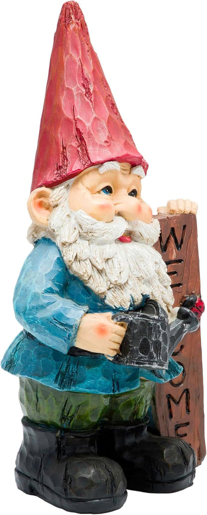 Alpine Corporation 12" Tall Welcome Outdoor Garden Gnome Yard Statue Decoration