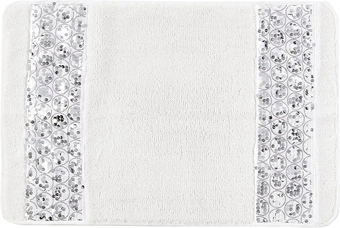 Zahari Home Sinatra Modern Bathroom Rug Classic Luxury Bath Rug Contemporary Decor Stylish Bath Mat for Shower Unique Design White Bathroom Rug Bath Shower Tub Decor Bling