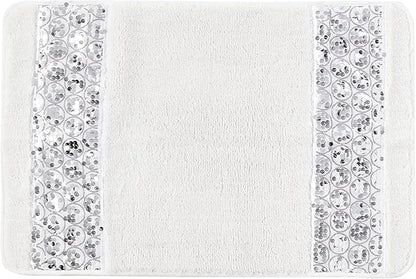 Zahari Home Sinatra Modern Bathroom Rug Classic Luxury Bath Rug Contemporary Decor Stylish Bath Mat for Shower Unique Design White Bathroom Rug Bath Shower Tub Decor Bling