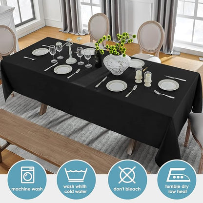 VidaFete Tablecloth 60 * 102inch 2pack Rectangle Table Cloth Polyester, Stain Wrinkle Resistant Dining Table Cover for Kitchen Dinning Party Wedding Rectangular Tabletop Buffet Decoration(Black)