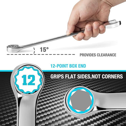 DURATECH 15/16" Combination Wrench, SAE, CR-V Constructed with Mirror Polish, 12-Point, 15-Degree Offset