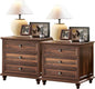 24" Wide Farmhouse Night Stand Set of 2,Large End Table with 3 Drawers & Metal Handle,Brown Wood Dresser for Bedroom Cabinet, Bed Side Table Chest of Drawers,Nightstand for Living Room,Closet