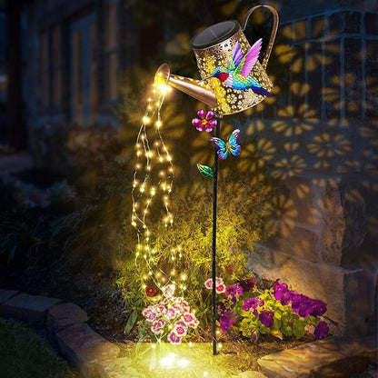 Solar Lights Outdoor Decorative,Metal Solar Watering Can Lights with Hummingbird, Waterproof Garden Stake for Yard Lawn Patio Pathway Landscape