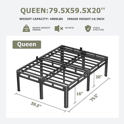 NKZ Queen Size Bed Frame 20 Inch, Metal Bed Frame & Box Spring 2 in 1 Platform with Round Corner Legs, 4000lbs Weight Capacity Reinforced Metal Frame, Headboard Hole, Noise-Free, Easy Assembly