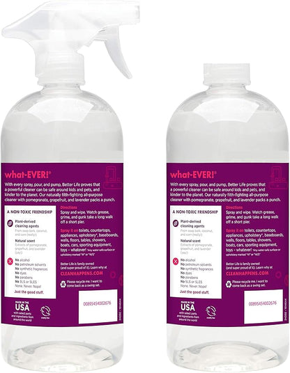 Better Life All Purpose Cleaner - Multipurpose Home and Kitchen Cleaning Spray for Glass, Countertops, Appliances, Upholstery- Multi-surface Spray Cleaner - Currant and Citrus, 32oz (Pack of 2)