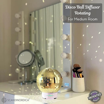 Disco Ball Diffuser Rotating - Essential Oil Diffuser with Whisper Quiet Operation, Cute Scent Diffusers for Home, Ball Decor, Fun Aromatherapy for Medium Room - Gold