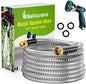 Garden Hose 75 ft, Stainless Steel Metal Water Hose 75 Feet with Nozzle, Flexible, Rust Proof, No-Kink, Heavy Duty, Leakproof 3/4 in Fittings, Lightweight Metal Hose, BT75S Model