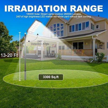 9000W Solar Street Lights Outdoor Dusk to Dawn, 240000LM 7000K IP67 Waterproof Motion Sensor Parking Lot Lights for Garden Pathway, High Efficiency LED Solar Street Lights