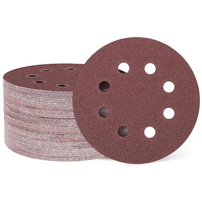 HARFINGTON 100 Pcs 5 Inch Sanding Discs, 80 Grit Hook and Loop Sandpaper, 8-Hole Aluminum Oxide Orbital Sander Sandpaper for Woodworking Automotive Metal Polishing, Red
