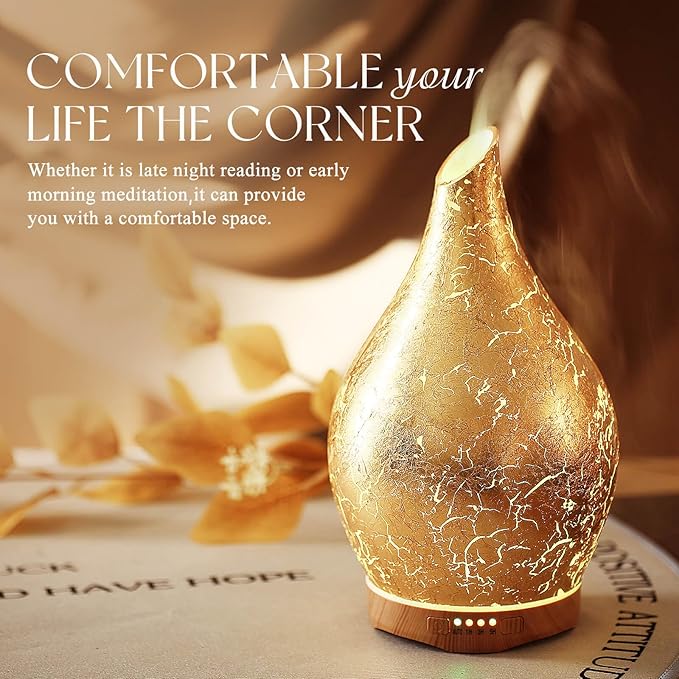 Porseme 280ml Essential Oil Diffuser, 3D Glass Aromatherapy Diffusor, Ultrasonic Cool Mist BPA Free Aroma Humidifier with Timer and Color Changing Function, Waterless Shut-Off for Home Office Room