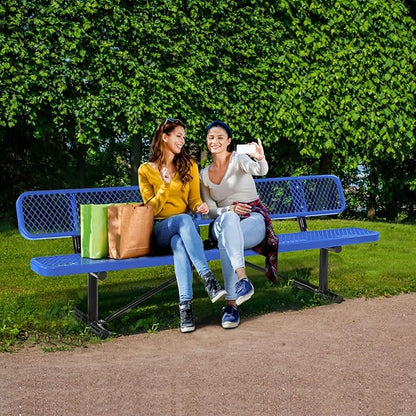 Heavy Duty Park Bench with Back Portable Frame, Outdoor Metal Park Bench with Backrest, Steel Mesh Outdoor Bench for Garden, Lawn, Patio, Porch, Park, Yard (Blue, 94.1" D x 23.2" W x 32.5" H)