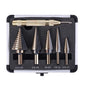 Step Drill Bits, 6PCS (50 Sizes) HSS Step Unibit Drill Bit Set with Auto Center Punch Black and Gold, Double Cutting Blades HSS Drill with Aluminum Case, Multi-Hole Stepped Up Bits for DIY