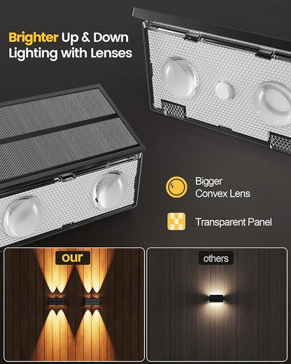 Bridika Solar Fence Lights Outdoor, 16 Pack Up and Down Wall Light, 8 Colors Lens LED Dusk to Dawn Solar Lights Outdoor Waterproof for Patio, Deck, Backyard, Garden Black
