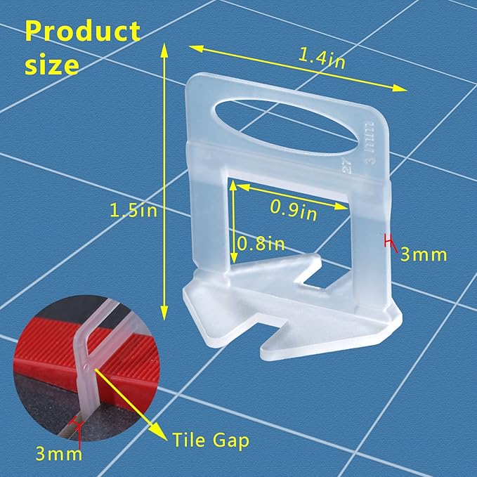 Tile Leveling System 1/8" Spacers Tile Leveler Clips DIY Tile Leveler Spacers 2000 Pcs for Professional Ceramic Tile and Stone Installation