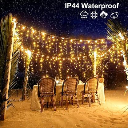 132ft Icicle Lights for Outside - 1280 LED Warm White Twinkle Lights with 240 Drops, 8 Modes Plug in Waterproof Timer Memory. Cannot be Extended. The Plug is in the Middle (66ft+66ft)