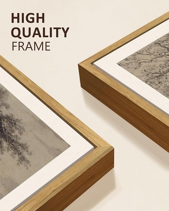 KUVIOKE Vintage Sketch Trees Drawings Farmhouse Rustic Framed Wall Art for Living Room Bedroom Ready to Hang 8x16in3pcs Natural Framed