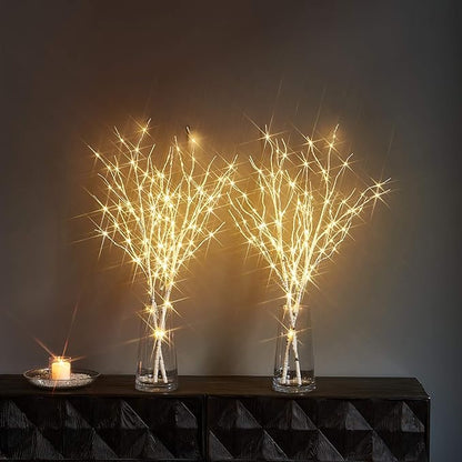 LITBLOOM Lighted White Twig Branches 32IN 100 LED with Timer Battery Operated, Artificial Tree Branch with Warm White Lights for Holiday Xmas Home Decoration Indoor Outdoor Decor
