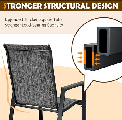 UDPATIO Patio Chairs Set of 4, Outdoor Stackable Chairs with All Weather Breathable Textilene, High Back Metal Frame for Lawn Garden Backyard Deck, Dark Grey