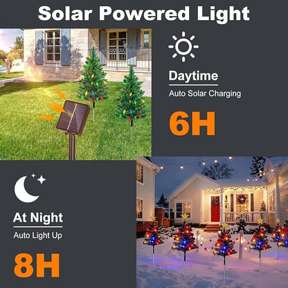 2-Pack Solar Christmas Tree, IP44 Waterproof Colorful Garden Stake Lights Christmas Decorations with 8 Lighting Modes 100 LED Beads for Porch, Pathway, Yard, Cemetery
