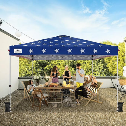 EAGLE PEAK Pop Up Canopy Tent with Wheeled Carry Bag, 8 Stakes, 4 Ropes, 4 Weight Bags, Easy Set Up Tent Canopy, 12x12 ft, 144sqft of Shade, American Flag