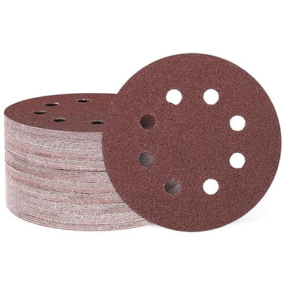 HARFINGTON 100 Pcs 5 Inch Sanding Discs, 60 Grit Hook and Loop Sandpaper, 8-Hole Aluminum Oxide Orbital Sander Sandpaper for Woodworking Automotive Metal Polishing, Red