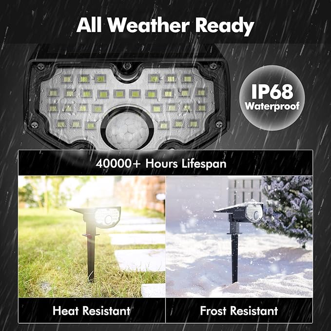 AloftSun Solar Motion Sensor Outdoor Lights,Waterproof Motion Sensor Spot Lights- 30 LED/3 Modes Solar Powered Spotlights,Landscape Lighting for Yard and Garden, Cool White,2 Pack