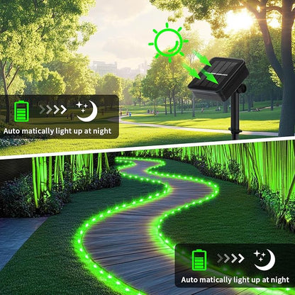 LairtPOW Solar Rope Lights, 39FT 100LEDs Outdoor Solar Strip Lights,IP65 Waterproof Outdoor Led String Lights with 8 Lighting Modes for Garden Yard Christmas Holiday Palm Tree Decoration (Green)