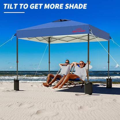 8x8 Pop Up Canopy with Sidewalls, Easy Up Canopy Tent, Heavy Duty Tents for Parties, One Person Set Up Event Tent, Light Blue