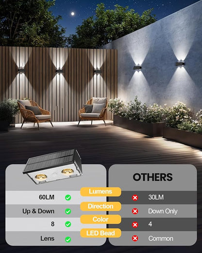 Bridika Solar Fence Lights Outdoor, 16 Pack Up and Down Wall Light, 8 Colors Lens LED Dusk to Dawn Solar Lights Outdoor Waterproof for Patio, Deck, Backyard, Garden Black