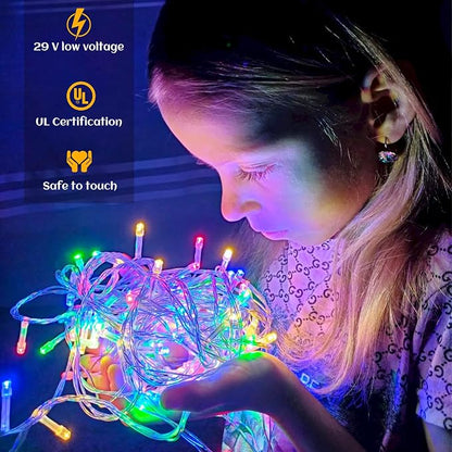 Icicle lights Outdoor - 33ft Christmas Lights with 400LED 75 Drops 8 Modes, Plug in Curtain String Lights Waterproof for Holiday Wedding Party Home Garden Bedroom Indoor Outdoor Decoration, Multicolor