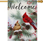 Welcome Winter House Flags for Outdoor Decoration, Christams Cardinal Pine Twigs Berry Large Yard Flag, Decorative Xmas Seasonal Farmhouse Holiday Outside Decor 28x40 Inch Vertical Double Sided
