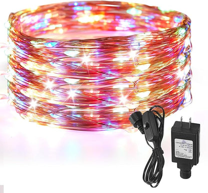33 Ft. Fairy Lights, 100 LED Waterproof Copper Wire Firefly String Lights, Multi Color, Adapter Included, Starry String Lights for Indoor Outdoor Christmas Patio Wedding Decoration(1 Pack)