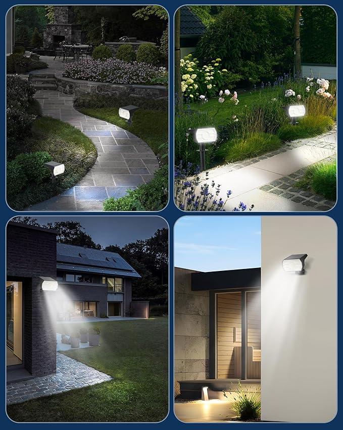 Kaxiida Solar Lights Outdoor Waterproof IP68, 3 Lighting Models Solar Powered Spot Lights Outdoor, 56LED Light Dusk to Dawn for Yard Patio Garden Pathway Landscape Lighting