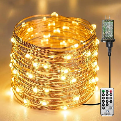 Plug-in Fairy Lights, 33 Ft 100 LED String Light with Remote, 8 Modes, Timer and Dimming Twinkle Lights for Indoor, Bedroom, Party, Decoration, Holiday, Warm White