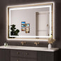 Amorho 60"x 40" LED Bathroom Mirror, Golden Metal Framed Mirror with Front Light and Backlit, Stepless Dimmable, Anti-Fog, Shatter-Proof, Memory, 3 Colors