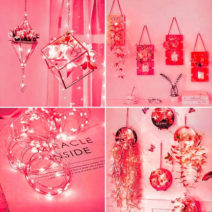 Yiaht 12 Pack Fairy Lights Battery Operated String Lights 7 Feet 20 Led Waterproof Christmas Lights Silver Wire Firefly Starry Moon Lights for Bedroom DIY Party Pink…