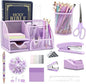 Purple Desk Organizers and Accessories,12pcs Office Desk Accessories Supplies,With Pen Holder, Tape Holder, Stapler, Scissors, Ruler, Staple Remover for Home & School, Office Supplies Gift for Women