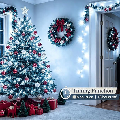 White Christmas Lights - 100 LED 33ft String Lights for Bedroom Indoor, 8 Modes Fairy Twinkle Lights Plug in, Waterproof Outdoor Hanging Lights for Room, Xmas Tree, Garden & Party Decor