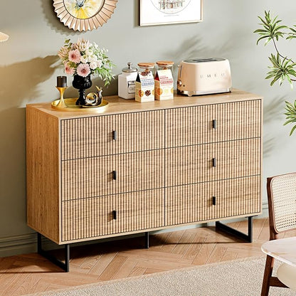 Modern Chest of Drawers with 6 Drawers,Deep Drawers,Clothes Organizer,Large Storage Cabinet for Living Room, Bedroom,Hallway,with Anti-Tipping Device,Wood