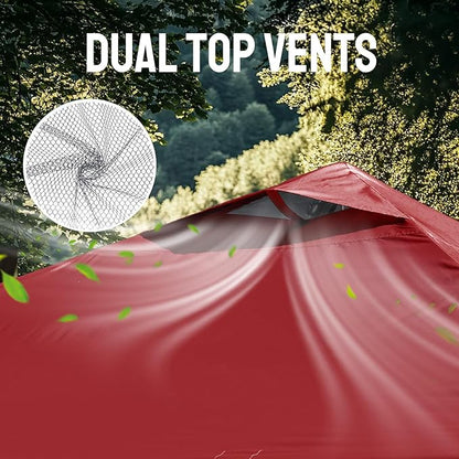 CROWN SHADES 10x10 Pop Up Canopy Tent - Patented Center Lock One Push Instant Outdoor Canopy Beach Tent with STO-N-Go Bag 8 Stakes & 4 Sand Bags，Red