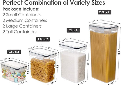 CHEFSTORY Airtight Food Storage Containers with Lids, 8 PCS Plastic Storage Canisters for Kitchen & Pantry Organization,Dry Food Canisters for Flour, Sugar and Cereal