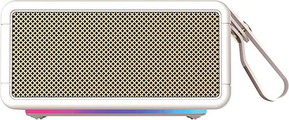 AT&T Essentials Retro 40W Bluetooth Speaker, IPX6 Waterproof, Bluetooth 5.3, LED Light Modes, Bass & Treble Control, 12H Battery, USB-C Charging, Outdoor & Indoor Use, Home Audio System - Cream