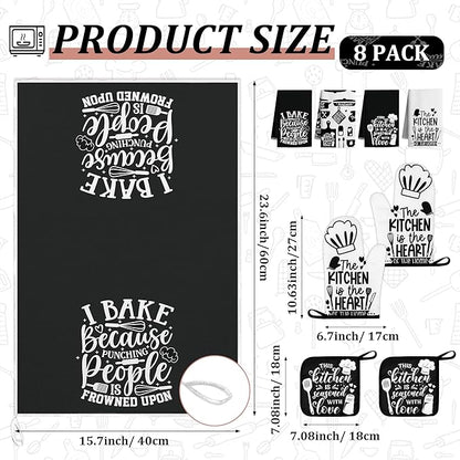 8 Pcs Farmhouse Kitchen Decor Accessories Set 4 Black White Kitchen Dish Towels 2 Oven Mitts 2 Pot Holders Kitchens Towels Pot Holders Oven Mitt Decor for Cooking Baking Housewarming Daughter Mom Gift