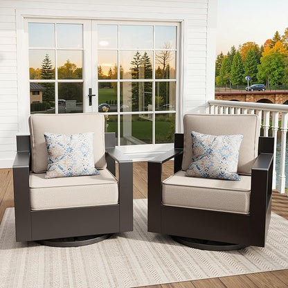Aluminum Outdoor Swivel Rocker Chairs Set of 2 - All Weather Use Porch Furniture, 2 Pieces 360 Degree Swivel Glider Patio Chairs with 6" Water-Resistant Cushion & Chair Covers (Beige)