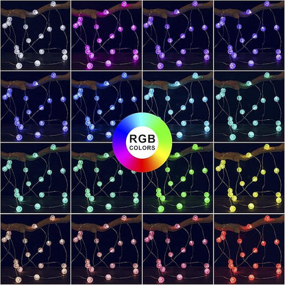 Globe String Lights for Bedroom,Crystal Crackle Small Ball Lights for Classroom,17 Vibrant Color 10FT 30 LED USB Operated with Remote Fairy Light for Indoor,Outdoor,Wedding,Christmas,Party,RGB